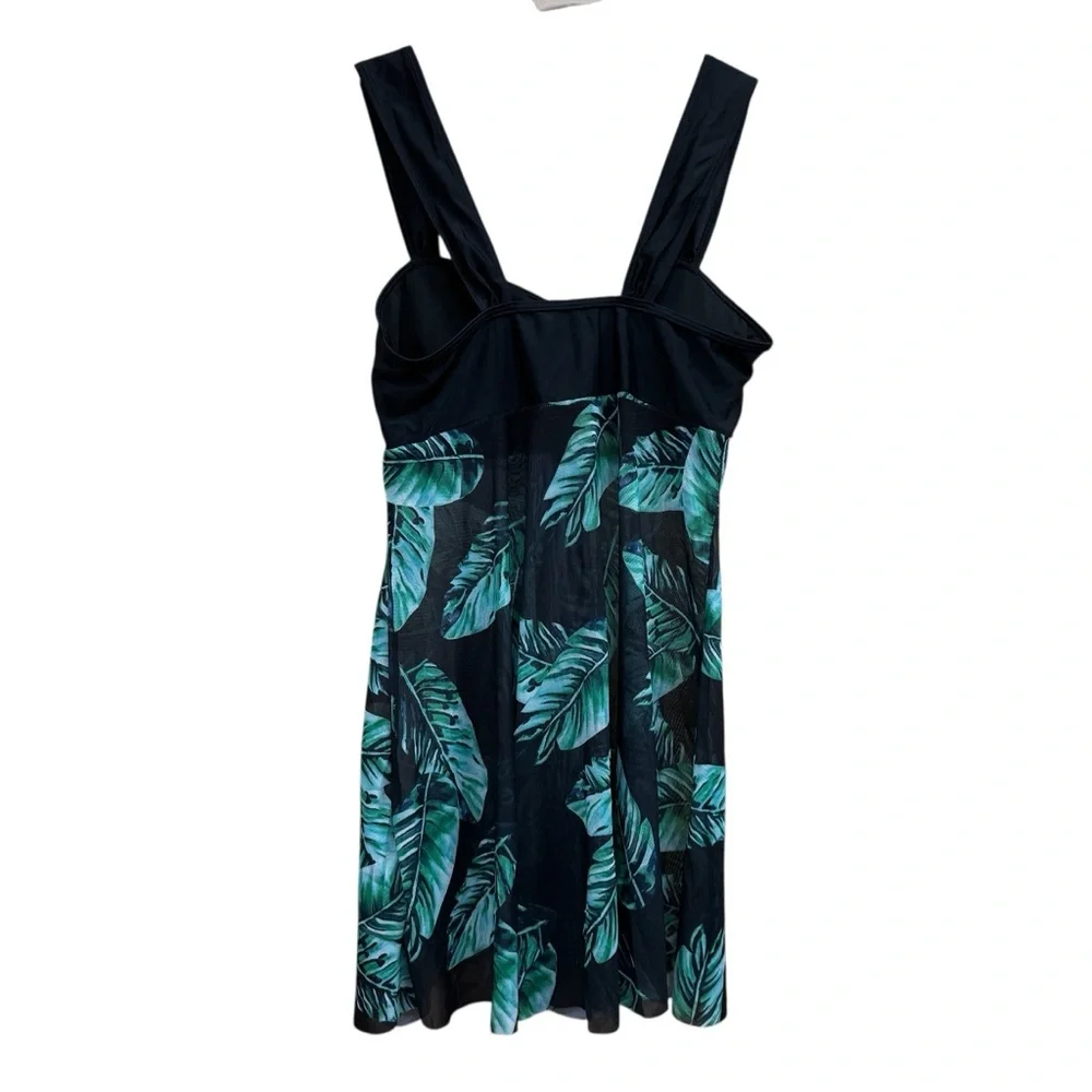 Tropical Leaf Print Wens Tankini Swim Dress Large